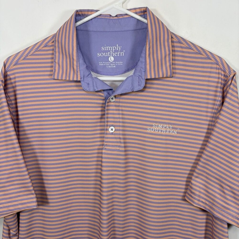 Simply Southern Golf Polo Shirt Mens Large Orange Purple Striped Performance